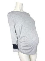 Red Herring Maternity Grey 3/4 Black Crochet Sleeve Top - Size Maternity UK 10