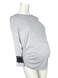 Red Herring Maternity Grey 3/4 Black Crochet Sleeve Top - Size Maternity UK 10