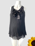New Look Maternity Black Sequin Bow Sleeveless Chiffon Evening Top - Size Maternity UK 12