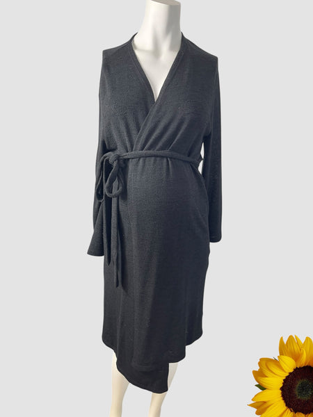 DP Maternity Black Thin Knit Long Length Cardigan with Belt - Size Maternity UK 10