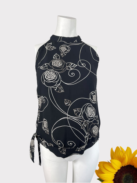 Vintage Jojo Maman Bebe Black Floral Halterneck Top - Size Maternity UK 12