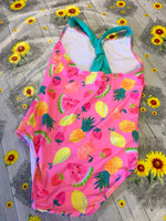 George Neon Pink Tropical Fruits Girls Swimsuit Costume - Girls 11-12yrs