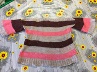 Brown/Pink Striped Hand Knitted Boat Neck Jumper - Girls 2-3yrs