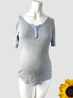 Seraphine Maternity Grey Ribbed S/S Pyjama Top - Size Maternity M UK 12-14