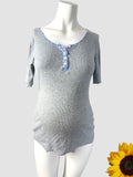 Seraphine Maternity Grey Ribbed S/S Pyjama Top - Size Maternity M UK 12-14