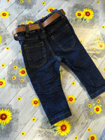 Next Brand Boys Indigo Blue Baby Jeans with Brown Belt - Boys 6-9m