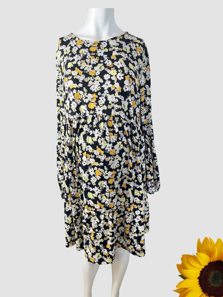 New Look Maternity Black/Yellow/White Floral L/S Dress - Size Maternity UK 18