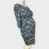 Seraphine Maternity Turquoise/Black/Pink Twist Front Bodycon Dress - Size Maternity UK 10