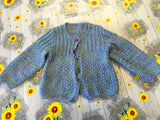 Blue Colourful Knit Single Button Hand Knitted Cardigan - Girls 2-4yrs