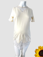 Asos Design Maternity Nude Lace Mix Longline T-Shirt - Size Maternity UK 10