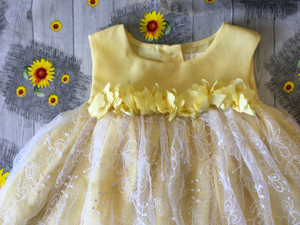 F F Yellow White Floral Voile Sleeveless Party Dress Girls 9 12m Growth Spurtz