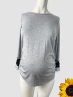 Red Herring Maternity Grey 3/4 Black Crochet Sleeve Top - Size Maternity UK 10