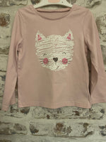 Mothercare Pink L/S Top with White Cat Motif - Girls 3-4yrs