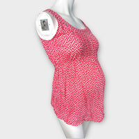 Jojo Maman Bebe Red/White Sleeveless Cotton Print Top - Size Maternity S UK 8-10