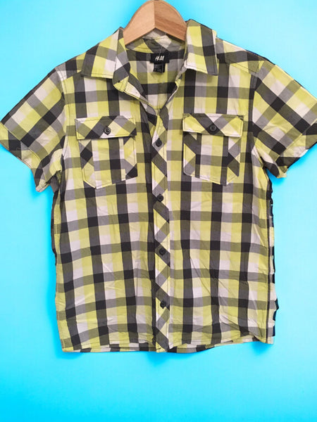 H&M Black Yellow & White Checked Cotton S/S Shirt - Boys 12-13yrs