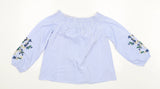 New Look Blue Pinstripe Off Shoulder Embroidered Blouse - Size Maternity UK 10