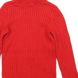 George Red Ribbed Soft Knit Polo Jumper - Girls 9-10yrs