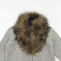 George Grey Wool Mix Winter Cardigan with Mock Fur Trim - Girls 8-9yrs