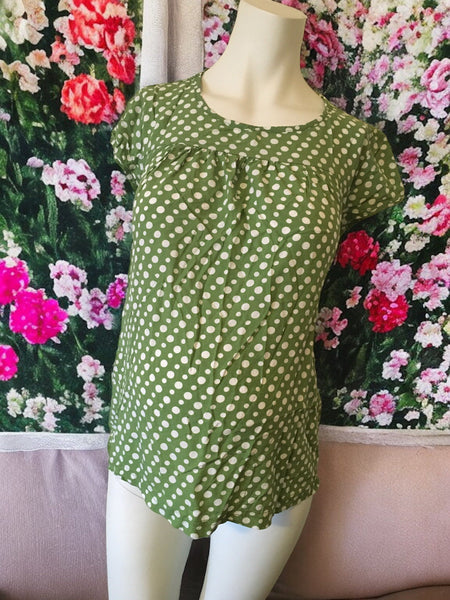 Jojo Maman Bebe Green & White Spotted Blouse Top with Belt - Size Maternity S UK 8-10