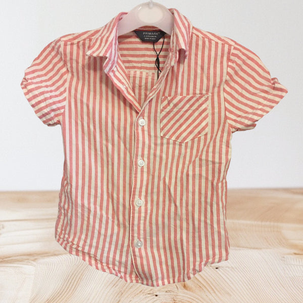 Primark Red Candy Stripe Cotton S/S Summer Shirt - Boys 2-3yrs
