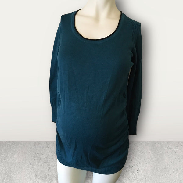 Red Herring Maternity Teal Green & Black Thin Knit Jumper - Size Maternity UK 12
