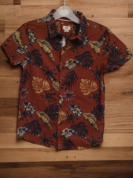 River Island Boys Brown Hawaiian Print Cotton Summer Shirt - Boys 7-8yrs