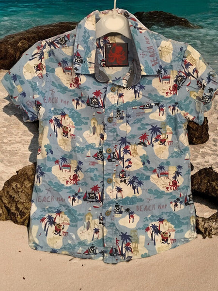Tu Blue Harbour Beach Print Summer Shirt - Boys 9-12m
