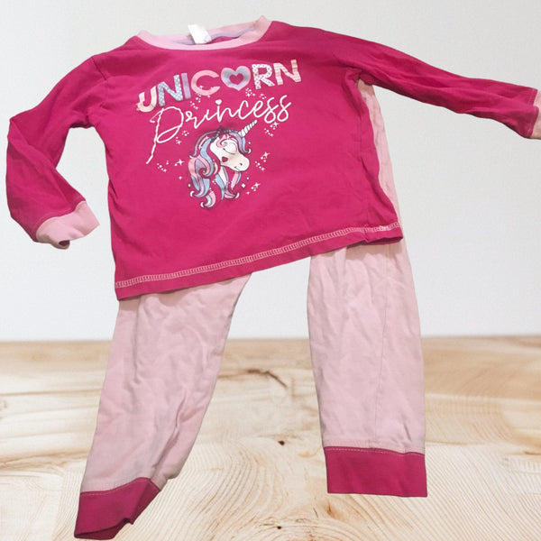 Unicorn Princess Print Pink L/S Pyjamas - Girls 4-5yrs
