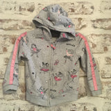 M&S Grey Ballerina Print Zip Up Hoodie Jumper - Girls 3-4yrs