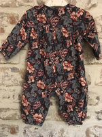 Nutmeg Grey & Red Floral Needlecord Button Up Romper - Girls 6-9m
