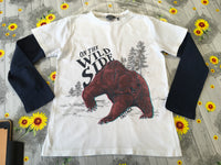 Fat Face Boys On The Wild Side Bear White/Blue L/S Top - Boys 8-9yrs