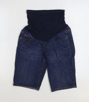 Indigo Blue Over Bump Mid Blue Bermuda Denim Shorts - Size Maternity M UK 12-14