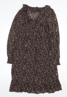 Next Maternity Brown/Black/Gold Chiffon L/S Dress - Size Maternity UK 6