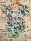 River Island Girls Green Floral Print Ruffle Swimsuit Costume - Girls 11-12yrs
