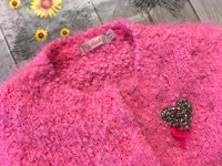 BillieBlush Pink Fluffy Diamante Heart Cardigan - Girls 9m
