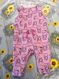 Nutmeg Pink Cats Print Jersey Romper - Girls 3-6m