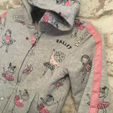 M&S Grey Ballerina Print Zip Up Hoodie Jumper - Girls 3-4yrs