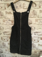 Miss Evie Grey/Black Checked Corduroy Dungaree Dress - Girls 13-14yrs