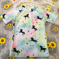 Next Neon Pastel Horse Print S/S Sun Safe Swim Top - Girls 9yrs