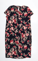 New Look Maternity Black & Red Roses Print Stretch Shift Dress - Size Maternity UK 16