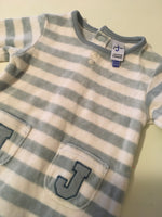 Junior J Blue/White Velour Striped Sleepsuit - Boys 0-3m