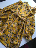 Mustard Yellow Floral Print Pretty Cold Shoulder Dress with Belt - Girls 10yrs