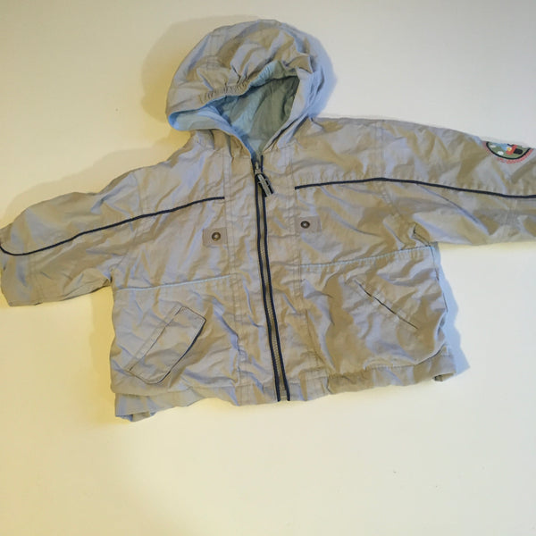 Stone Lightweight Grey Boys Jacket with Hood and Cars Design - Boys 9-12m