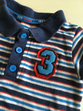 M&S Blue Red & White Striped S/S Polo Shirt Bodysuit with 3 Motif - Boys 3-6m