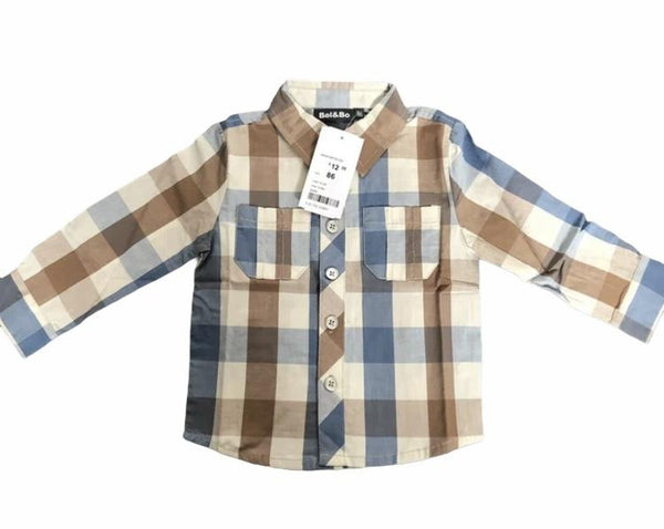 Brand New Bel & Bo Boys L/S Checked Shirt with Ice Cold Design - Boys 3-6m