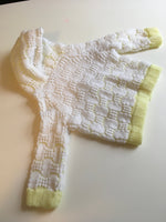 Vintage Handloomed White & Yellow Hooded Baby Cardigan - Unisex 0-6m