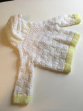 Vintage Handloomed White & Yellow Hooded Baby Cardigan - Unisex 0-6m