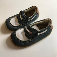 Bobux New Zealand Leather Navy Boat Style Toddler Shoes - Boys Infant Size UK 5 EUR 22