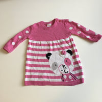 Bluezoo Baby Pink and Whie Striped and Spots Jumper Dress with Panda - Girls 3-6m