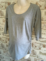 New Look Maternity Grey Ruched 3/4 Sleeve Scoop Top - Size Maternity UK 14